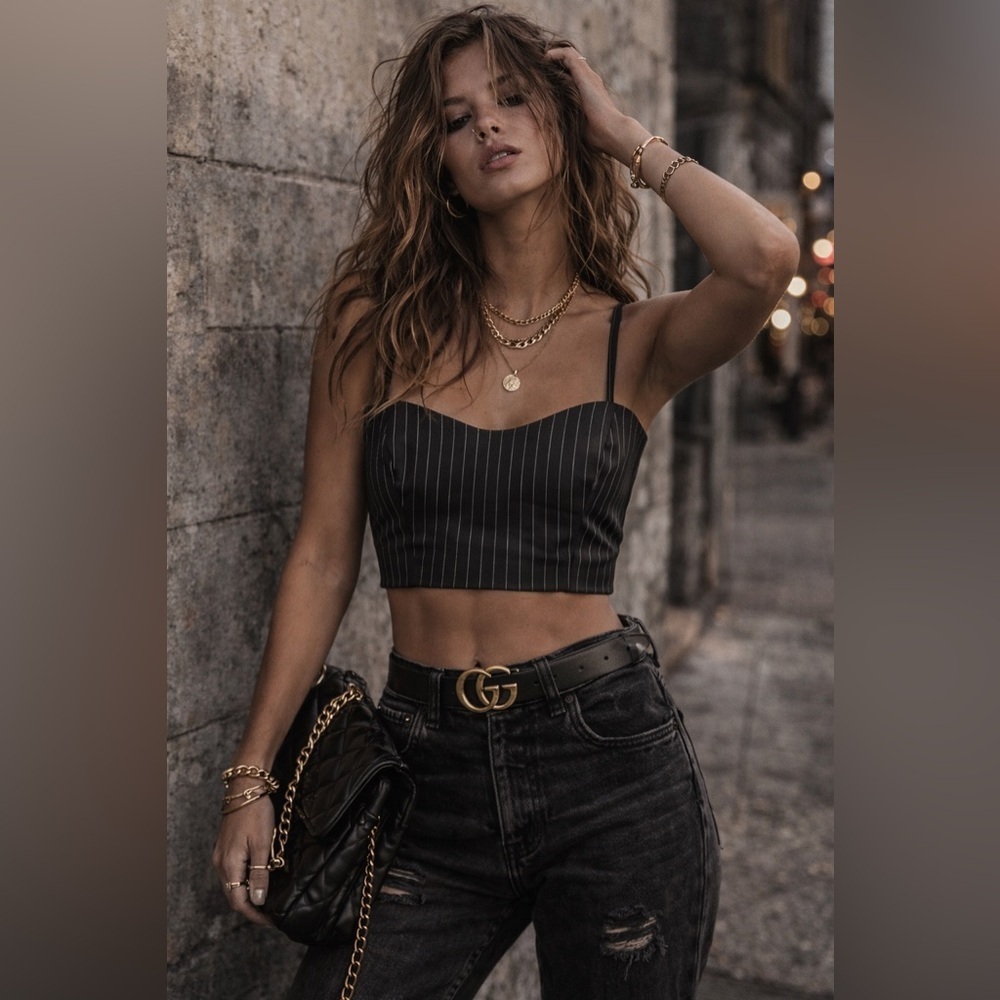 Black and White Striped Women's Crop Top